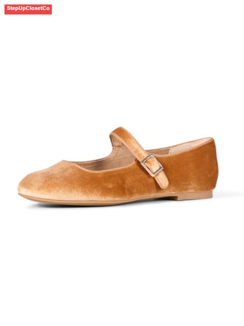 Women's Velvet Mary Jane Ballet Flats with Buckle Strap Faux Suede